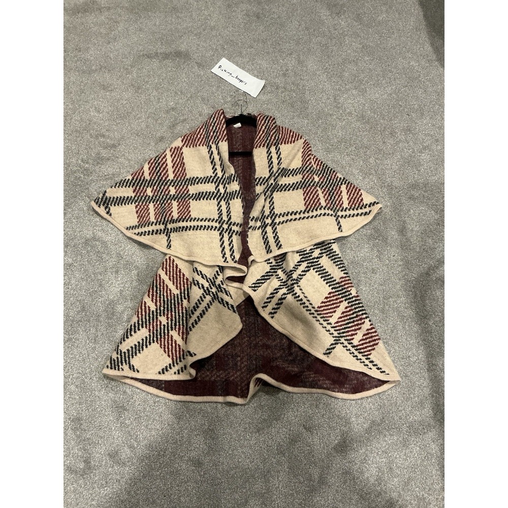 Ace Fashions Red Tan Blue Pattern ONE‎ SIZE WOMEN'S PONCHO 20% WOOL 80% ACRYLIC